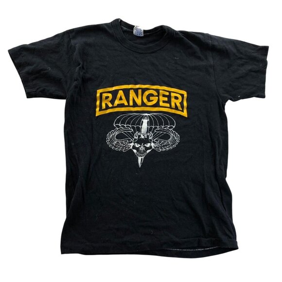 Soffe Athletic Mens Ranger T-Shirt Large Vintage single Stitch Black Ranger - Picture 1 of 10